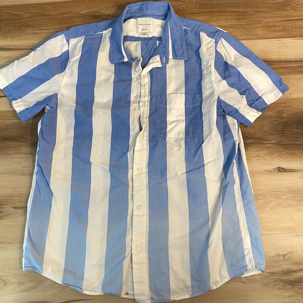 American Eagle Shirt Mens XL Classic‎ Fit Striped Short Sleeve Button Up